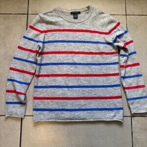 🔥 4 for $20 DEAL Faith & Zoe Gray Striped Sweater Size M Red Blue Knit Crewneck